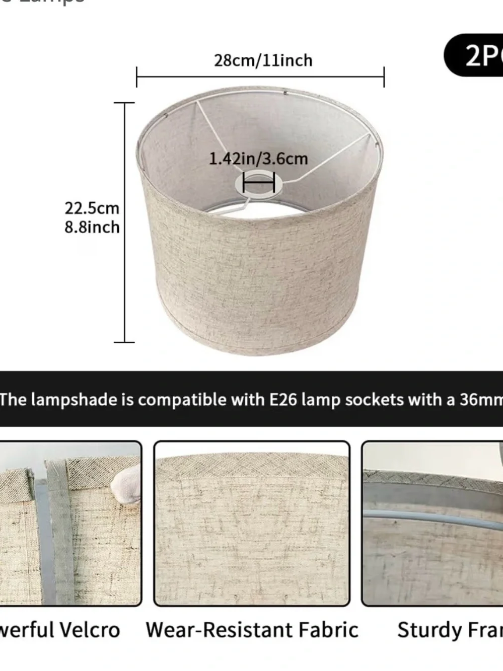 Set of 2 Beige Linen Drum Lamp Shades 11